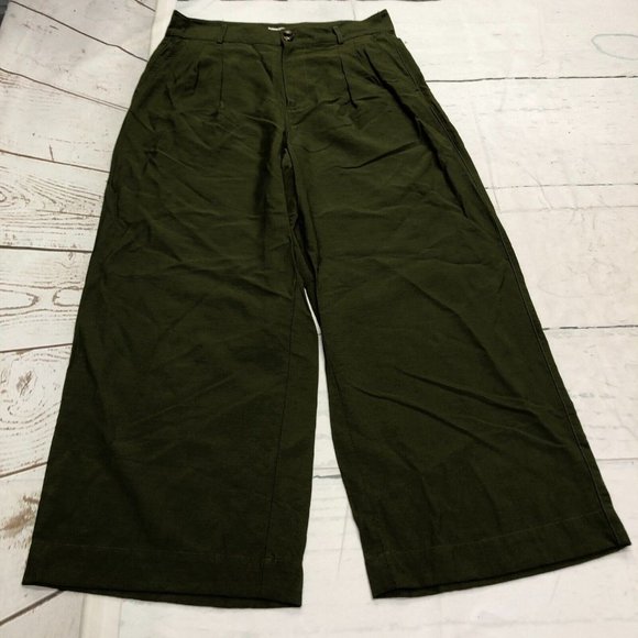 Madewell Women Pleated Wide Leg Pants Size 8 Olive Green Viscose Blend M006 -19 - Picture 1 of 15